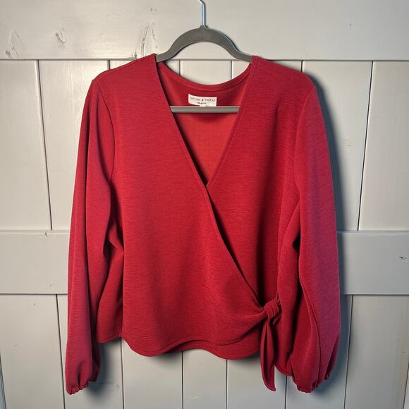 Madewell Texture and Thread Faux Wrap Top in Cranberry Color Size XXL - Picture 2 of 7